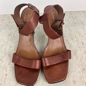 ENZO ANGIOLINI Women's Heels Sz 8.5 Leather Brown Stappy